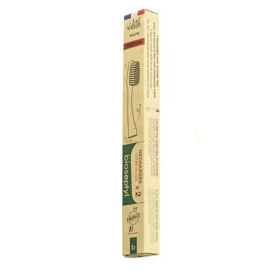 2 recharges medium pour brosse à dents en bois à tête interchangeable Bioseptyl