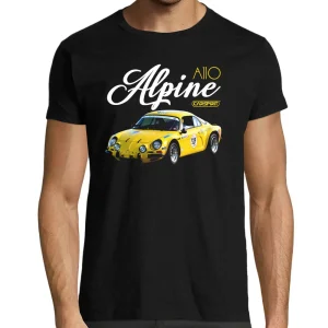 T-Shirt Alpine A110 Jaune - Coupe régulière 100% coton - idée cadeau passionné automobile
