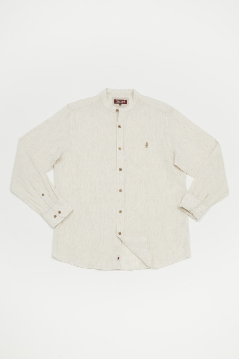 Mao collar shirt with stripes