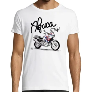 T-Shirt Africa Twin Blanc, dessin au crayon, 100% coton, coupe classique