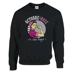 Sweat-shirt noir unisexe classique ras du cou | Octobre Rose we can fight