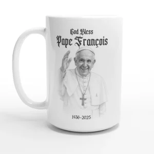 Mug commémoratif Pape Françoisen céramique blanche de 443 ml (15 oz)
