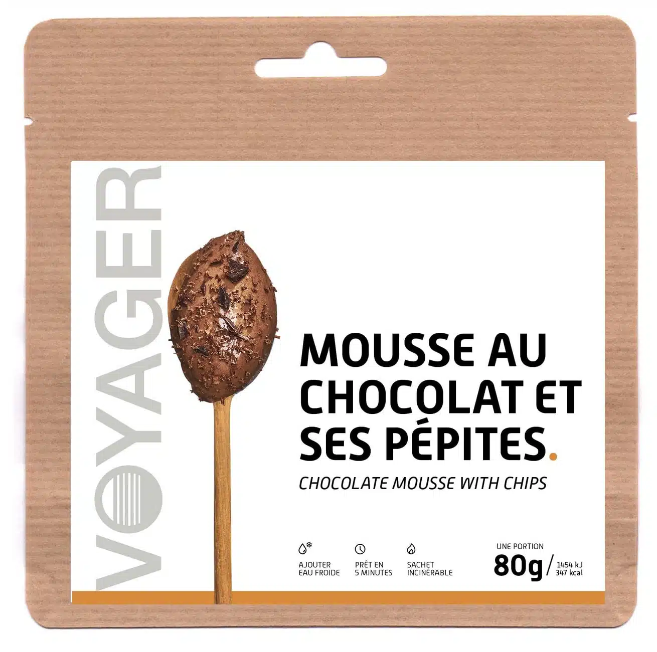 Déssert lyophilisé écolo bivouac randonnée – Mousse au chocolat et pépites 80 g – Voyager
