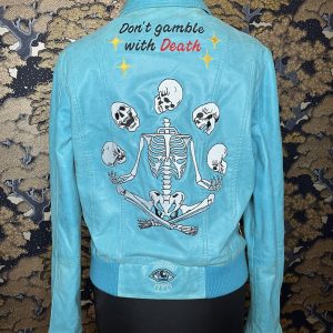 Don’t gamble with death : modèle unique veste cuir turquoise
