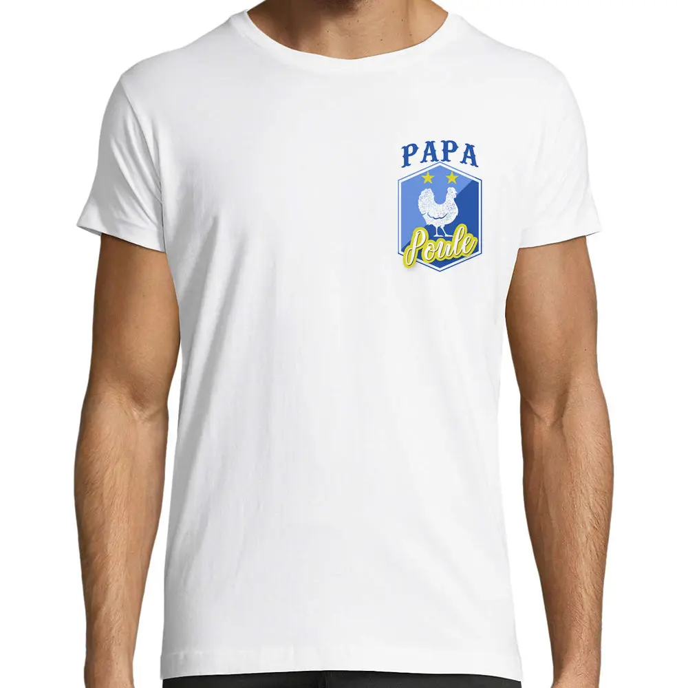 T-Shirt Blanc Homme Papa Poule imprimé côté coeur | idée cadeau tshirt fête des pères | 100% coton