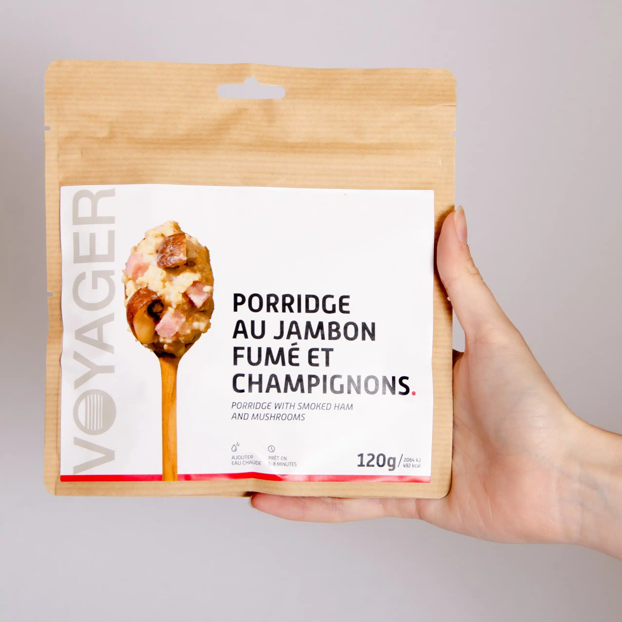 Plat lyophilisé écologique randonnée – Porridge au jambon fumé et champignons 120g – Voyager – Image 2