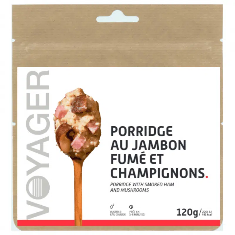 Plat lyophilisé écologique randonnée – Porridge au jambon fumé et champignons 120g – Voyager – Image 4